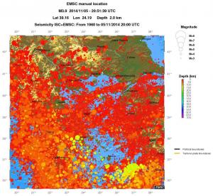 regional depth historical seismicity