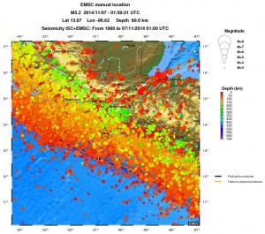 regional depth historical seismicity