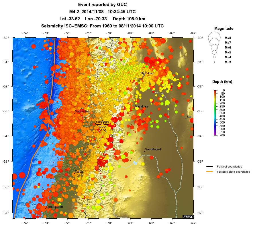 regional depth historical seismicity