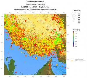 regional depth historical seismicity