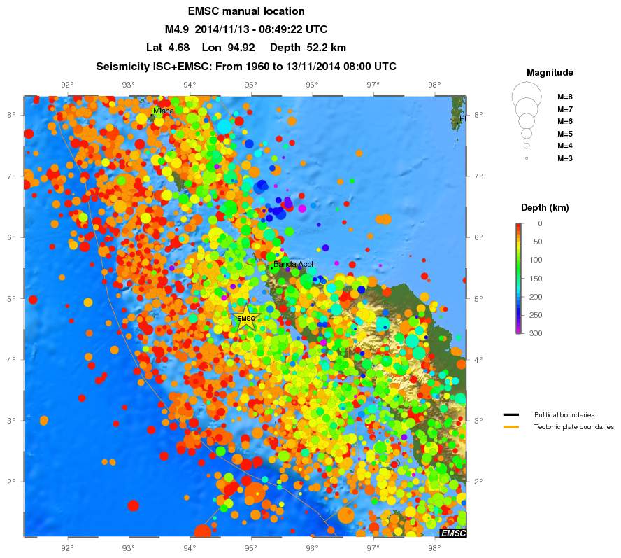 regional depth historical seismicity