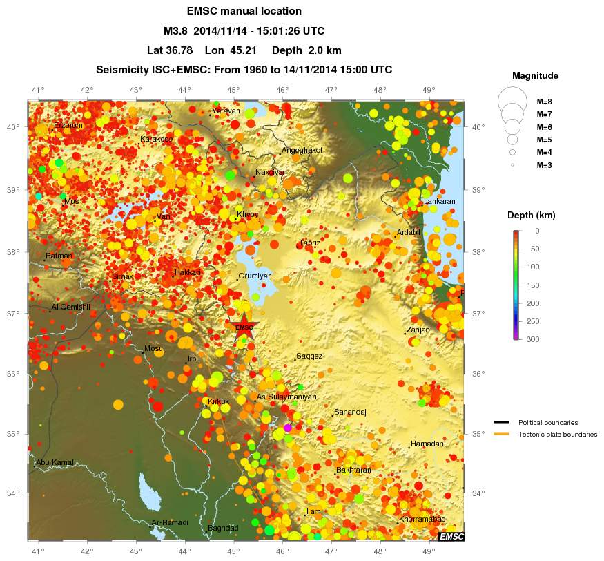 regional depth historical seismicity