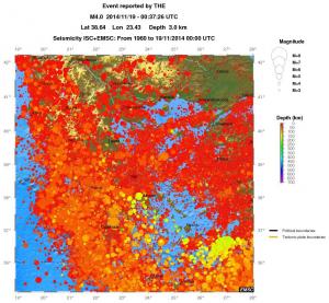 regional depth historical seismicity