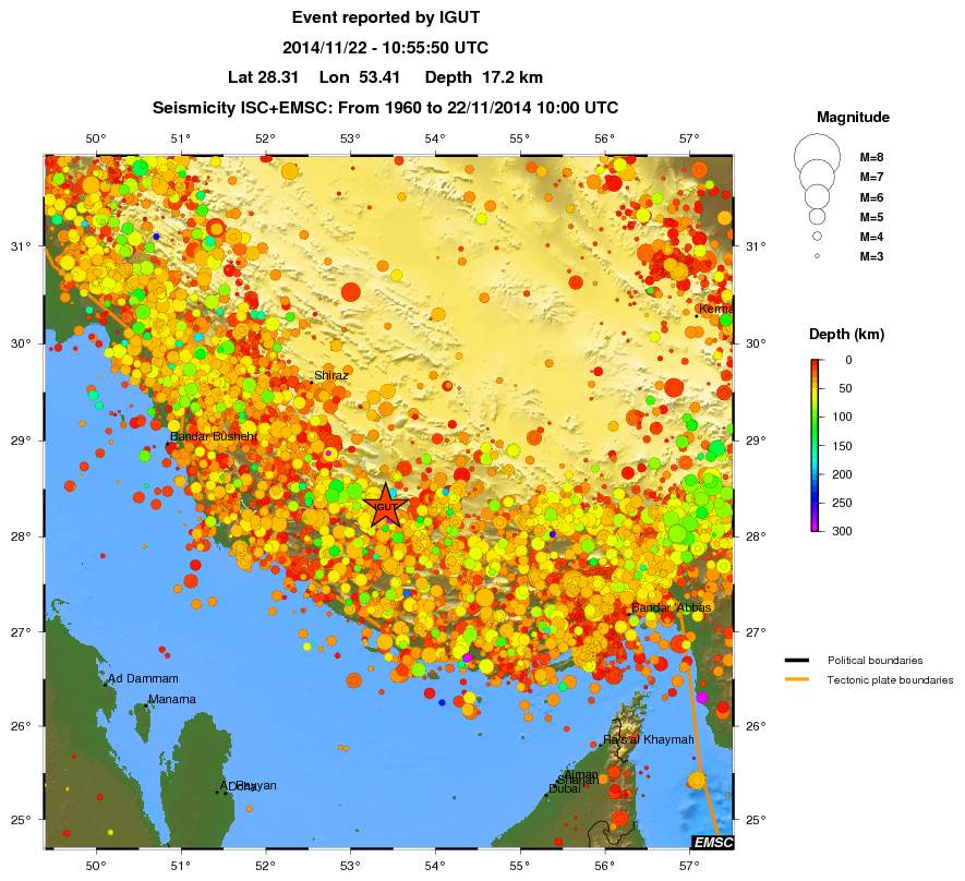 regional depth historical seismicity