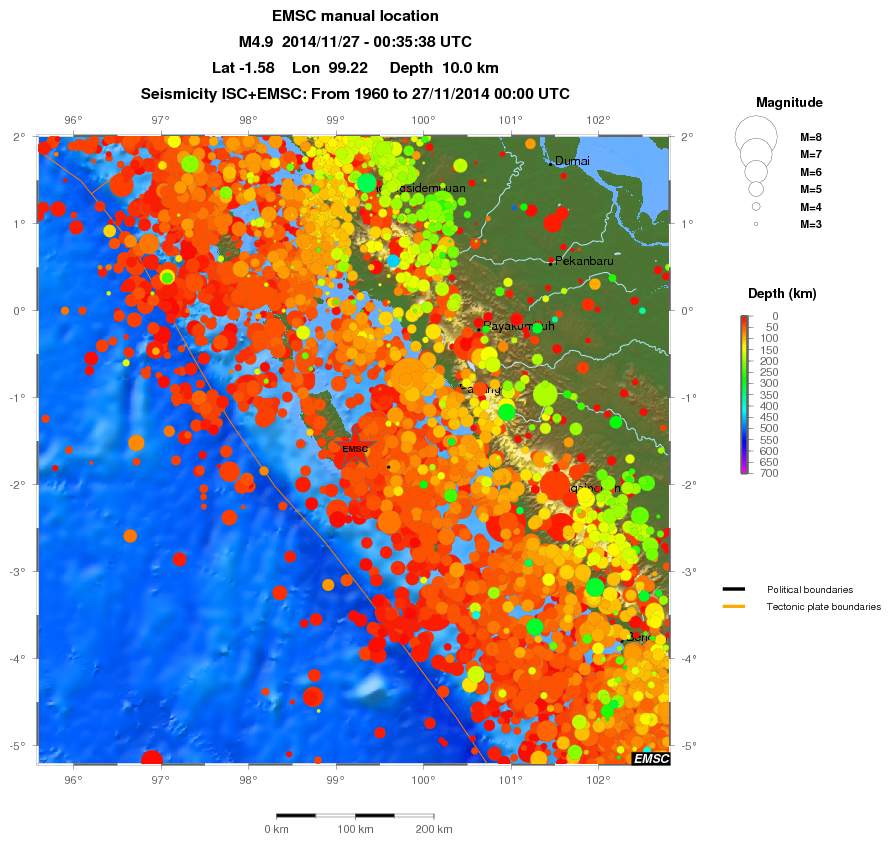 regional depth historical seismicity