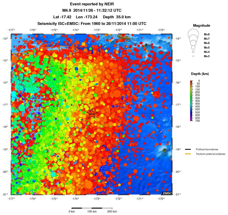 regional depth historical seismicity