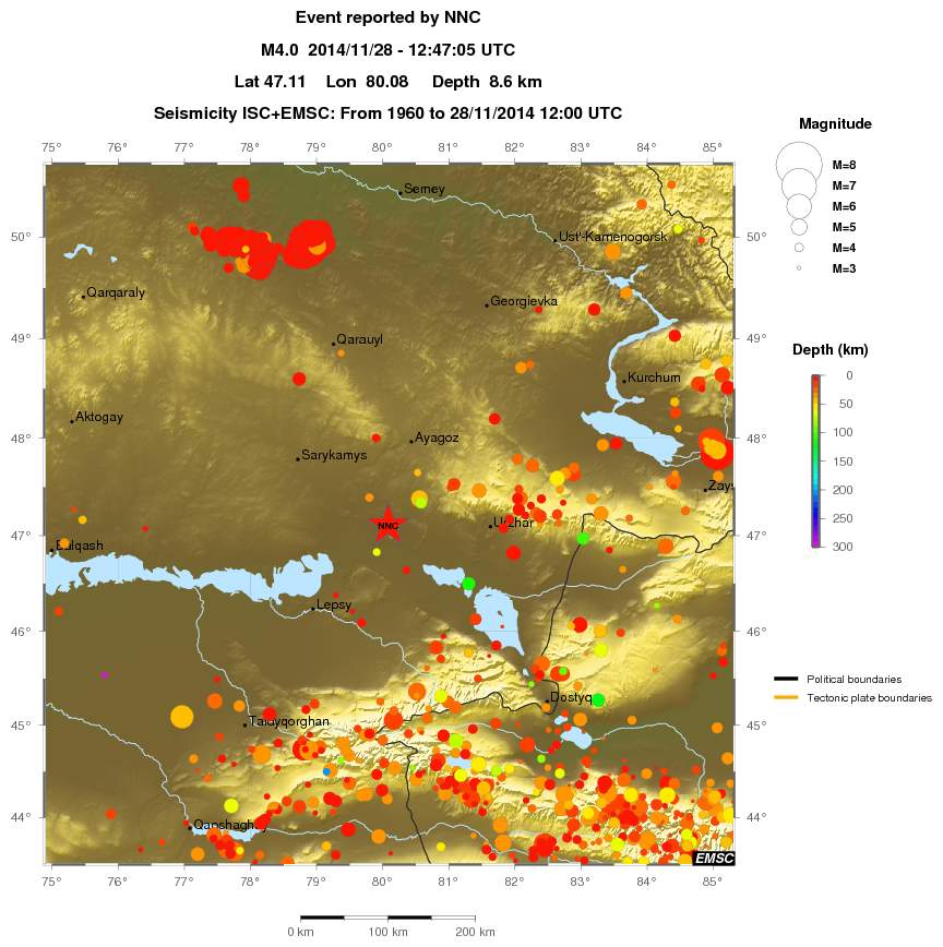 regional depth historical seismicity