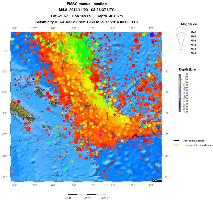 regional depth historical seismicity