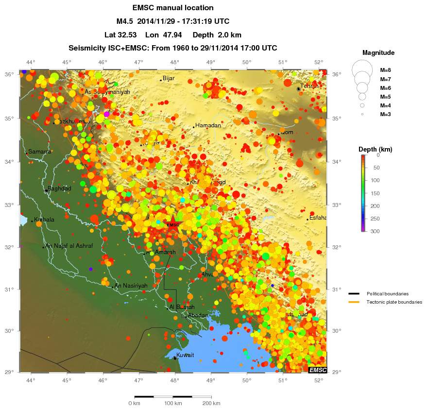 regional depth historical seismicity