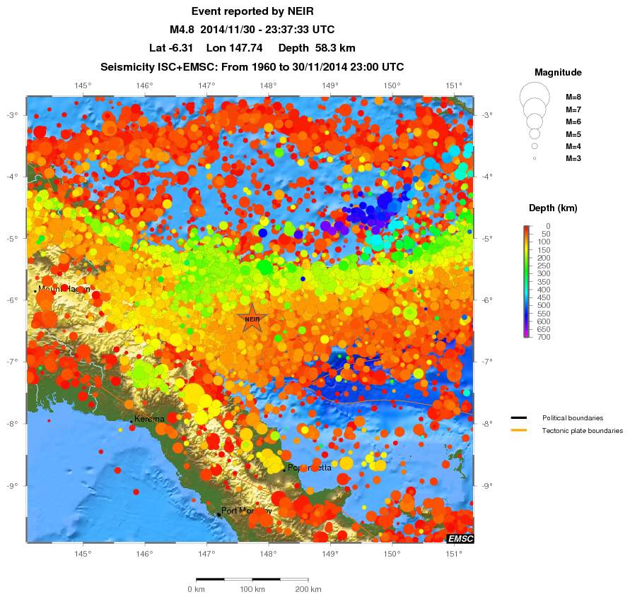 regional depth historical seismicity