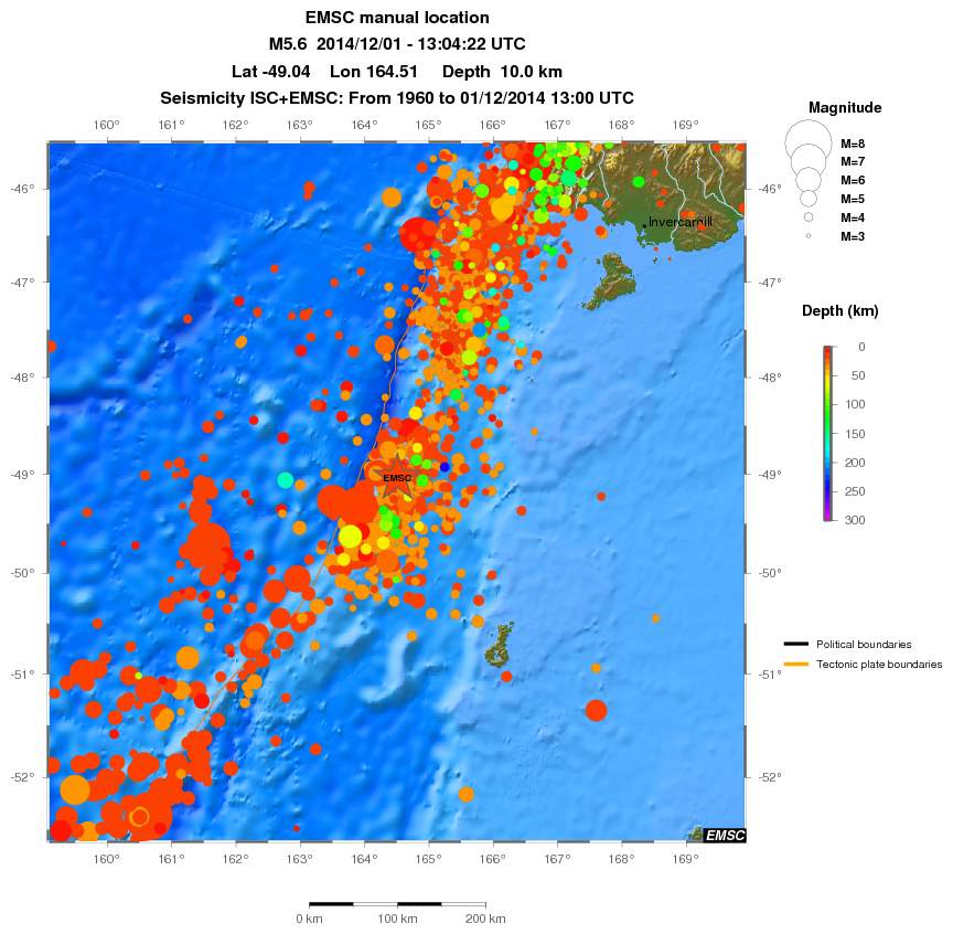 regional depth historical seismicity
