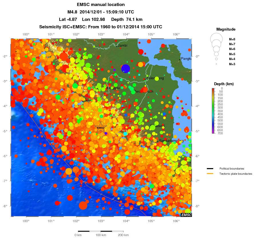 regional depth historical seismicity