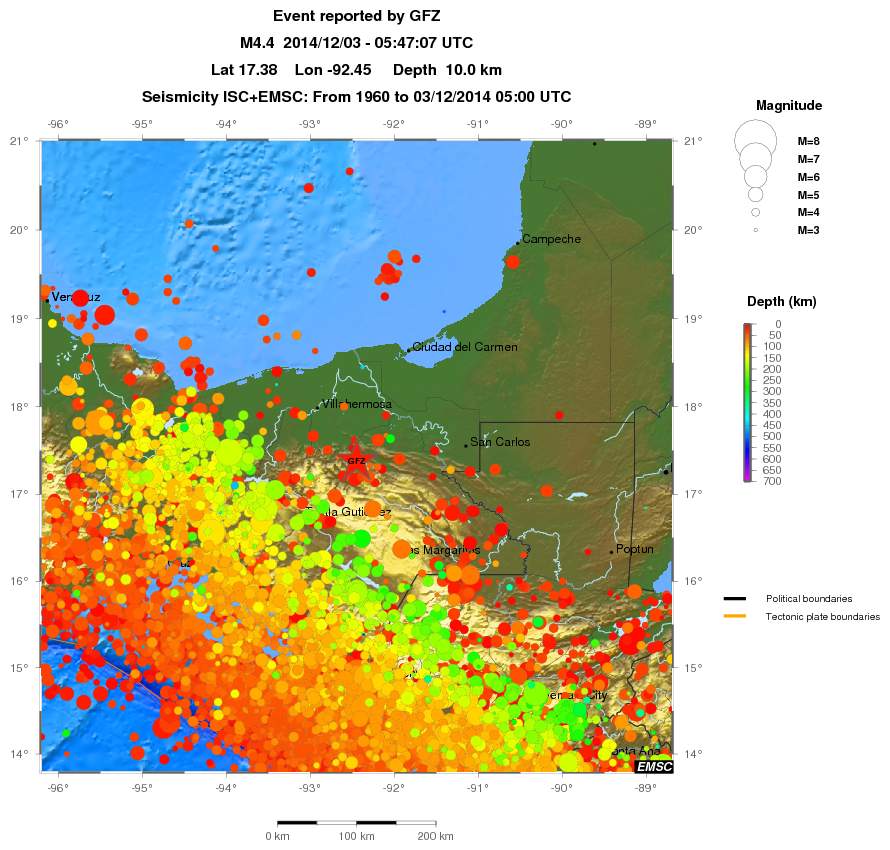 regional depth historical seismicity