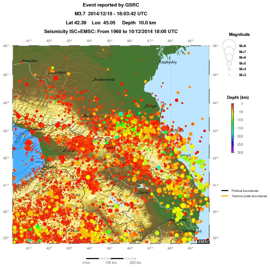 regional depth historical seismicity