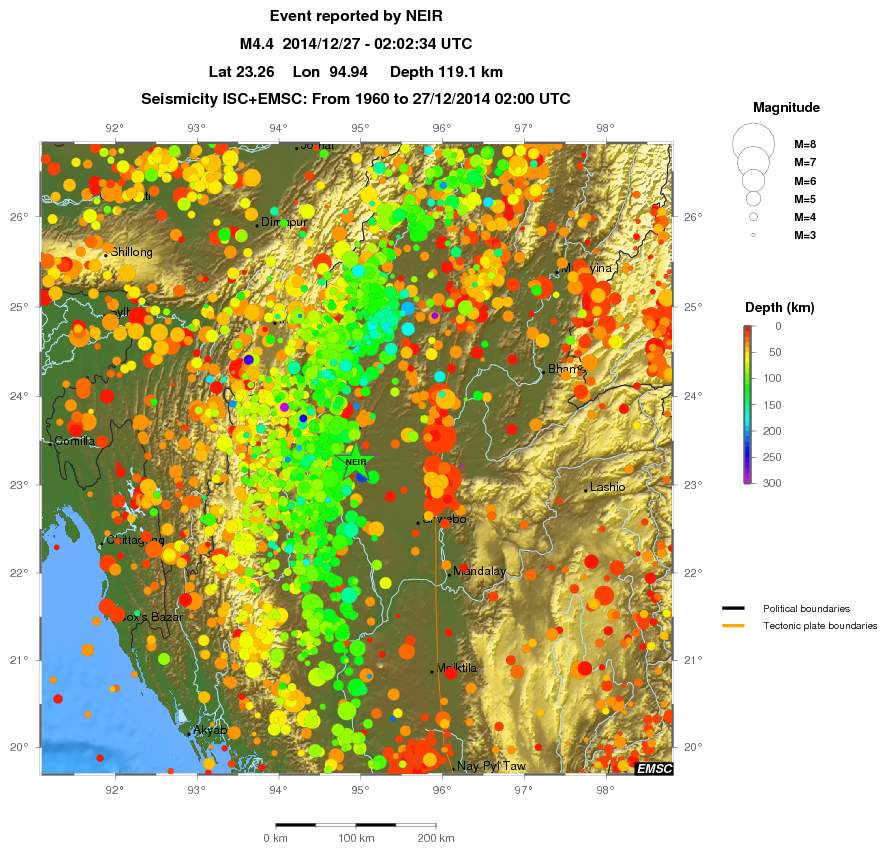 regional depth historical seismicity
