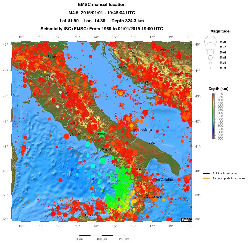 regional depth historical seismicity