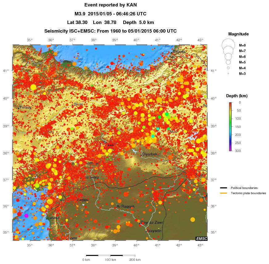 regional depth historical seismicity