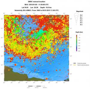 regional depth historical seismicity