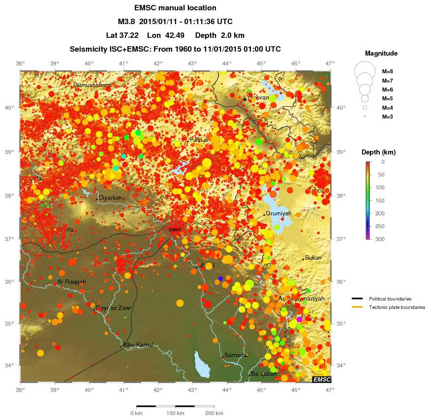 regional depth historical seismicity