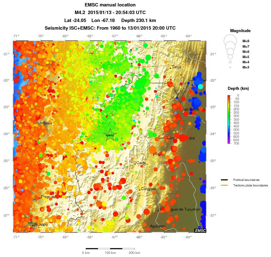 regional depth historical seismicity