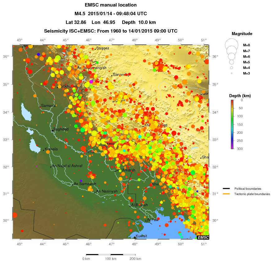 regional depth historical seismicity