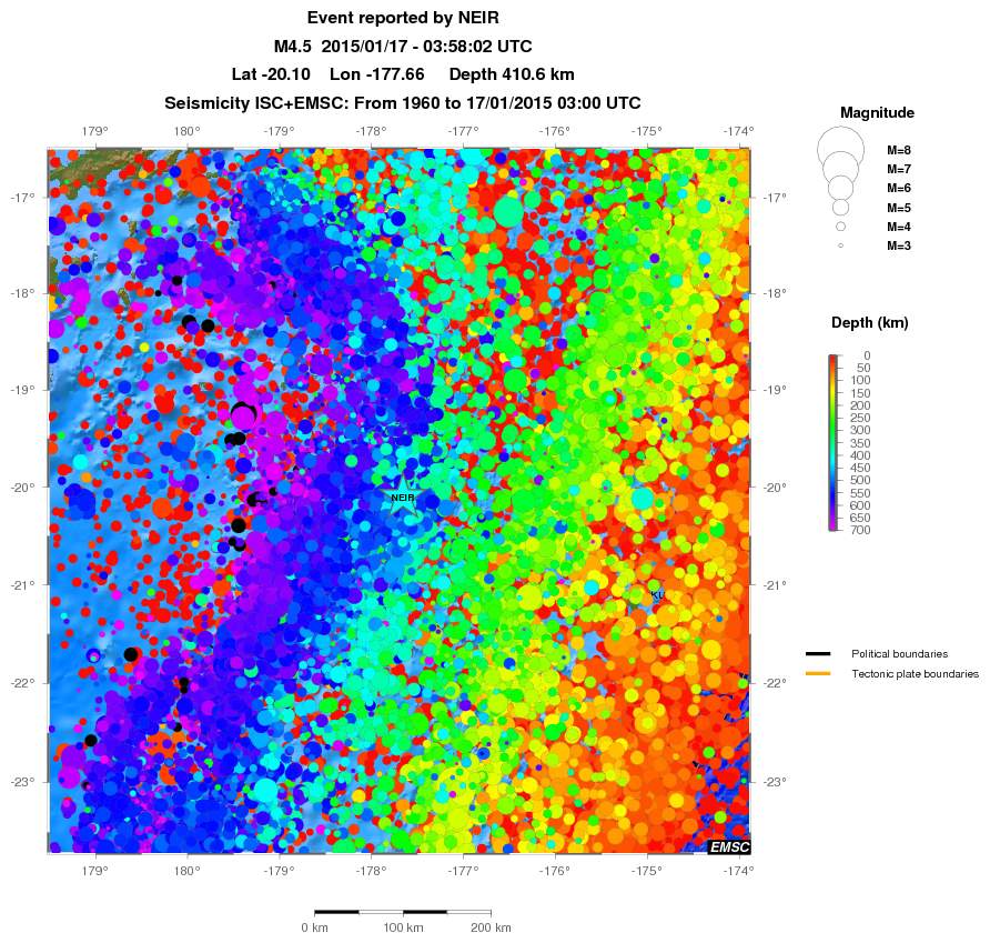 regional depth historical seismicity