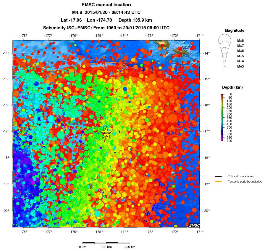 regional depth historical seismicity