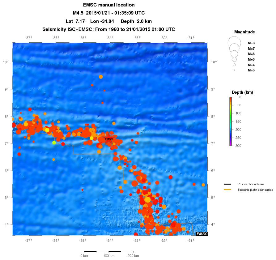 regional depth historical seismicity