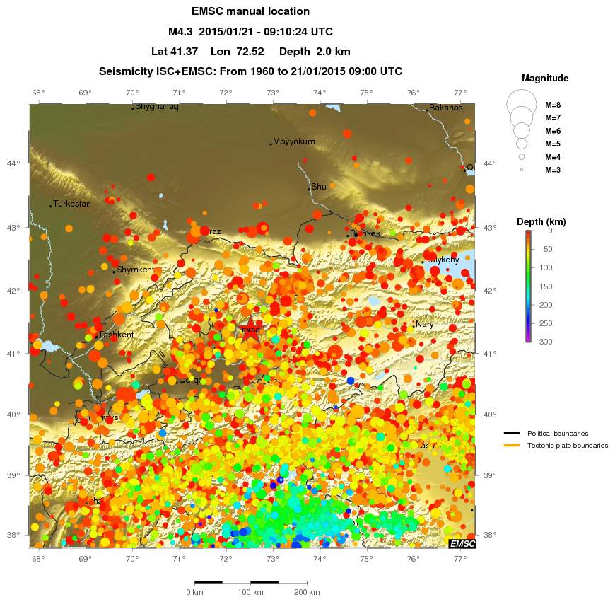 regional depth historical seismicity