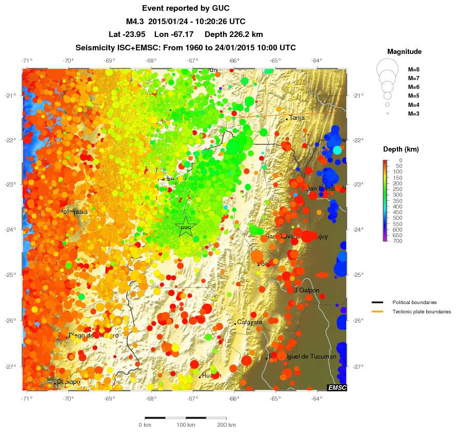 regional depth historical seismicity