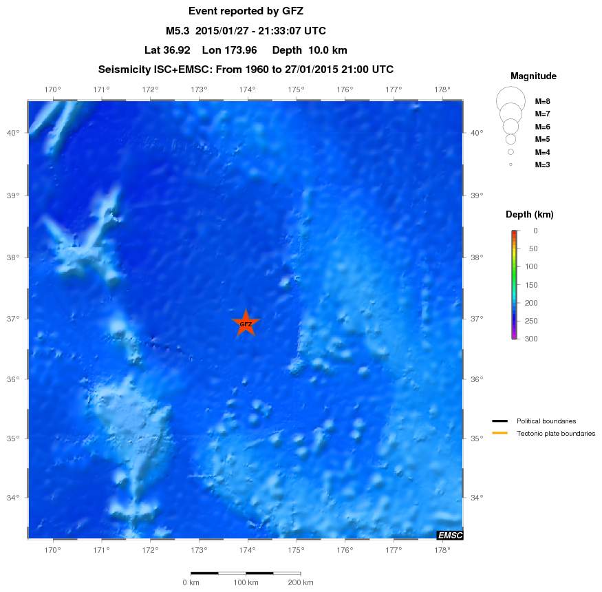 regional depth historical seismicity