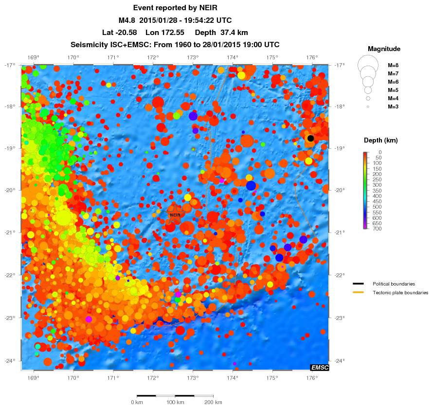 regional depth historical seismicity