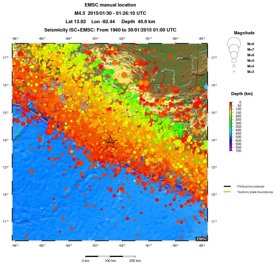 regional depth historical seismicity