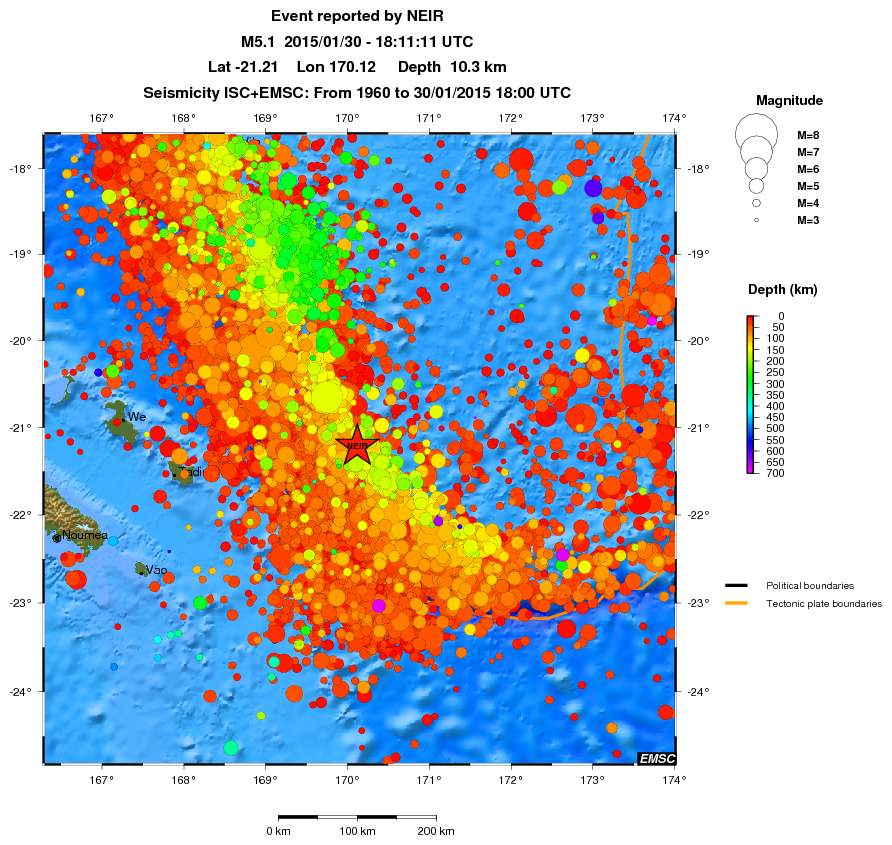 regional depth historical seismicity