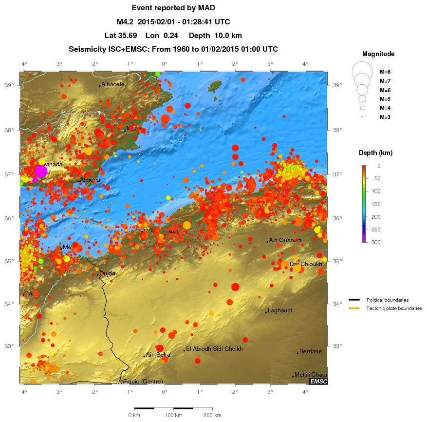 regional depth historical seismicity
