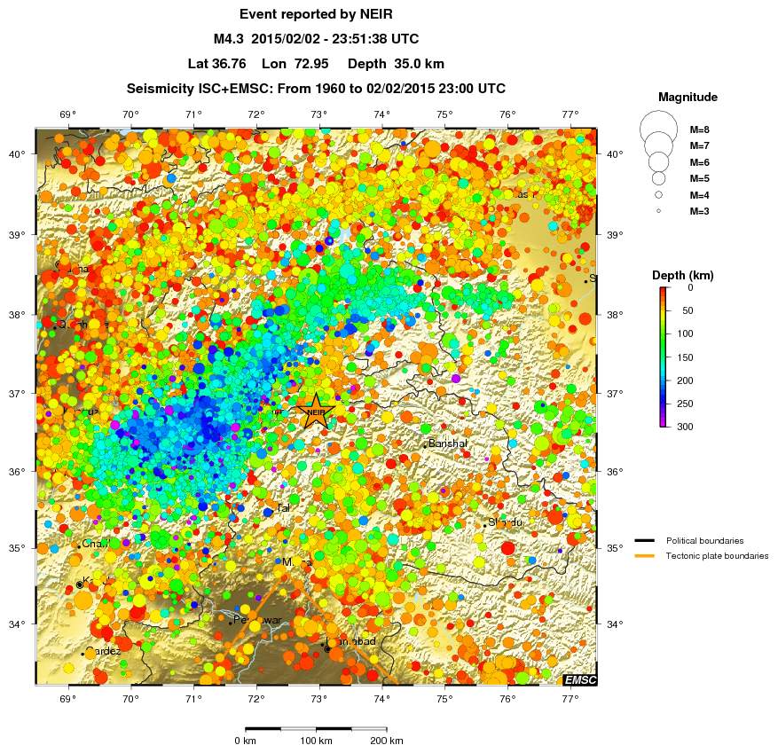 regional depth historical seismicity