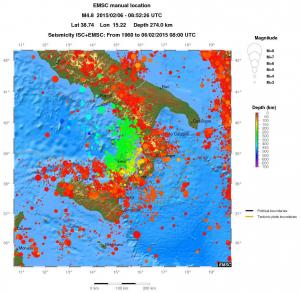 regional depth historical seismicity