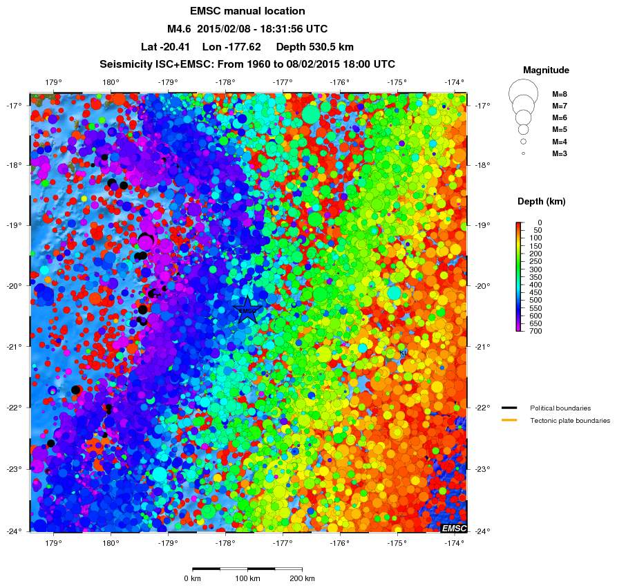 regional depth historical seismicity