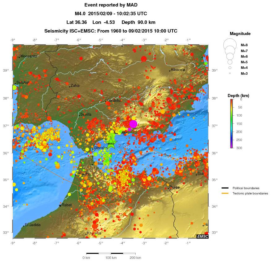 regional depth historical seismicity