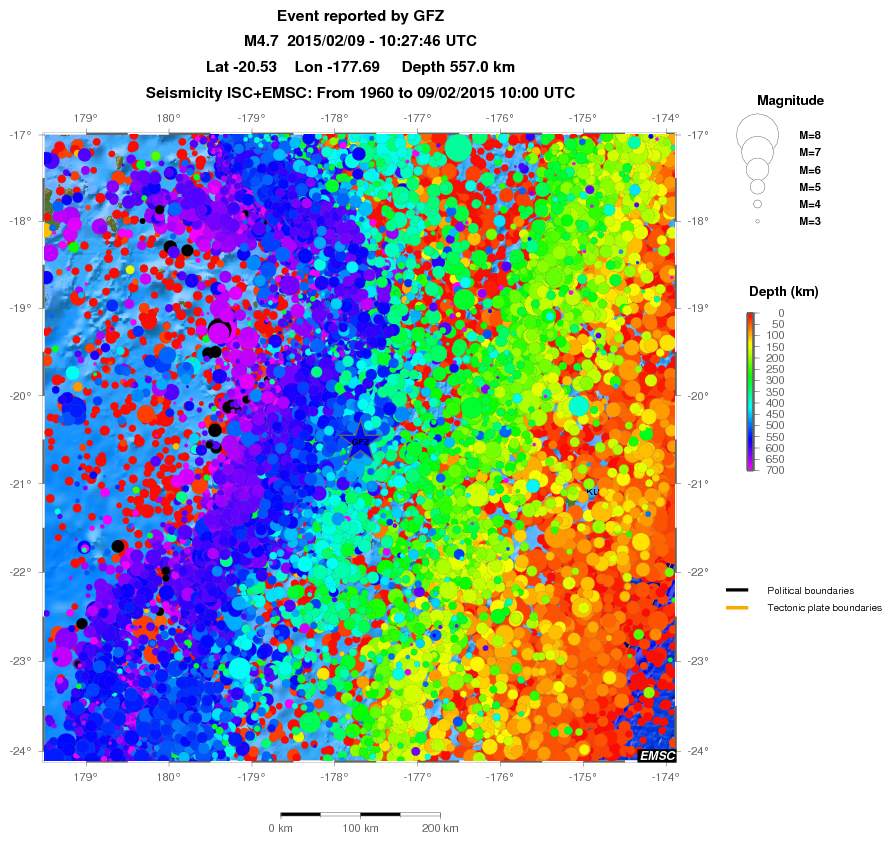 regional depth historical seismicity