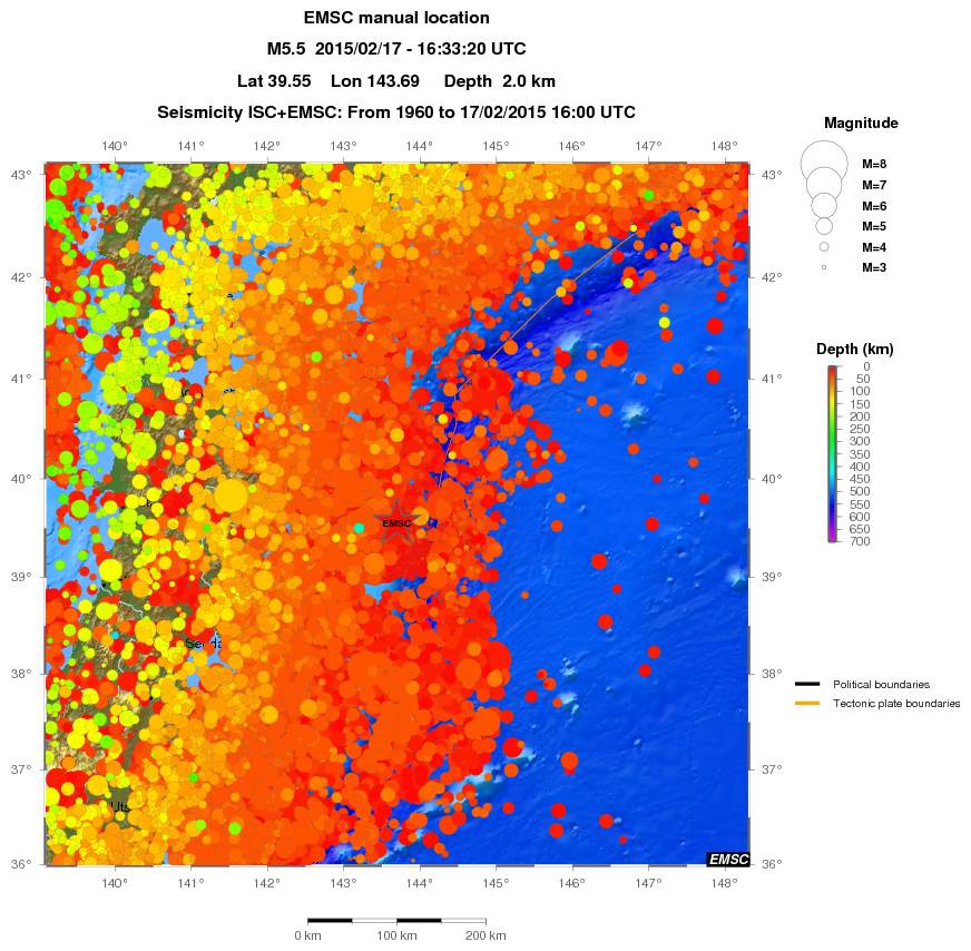 regional depth historical seismicity