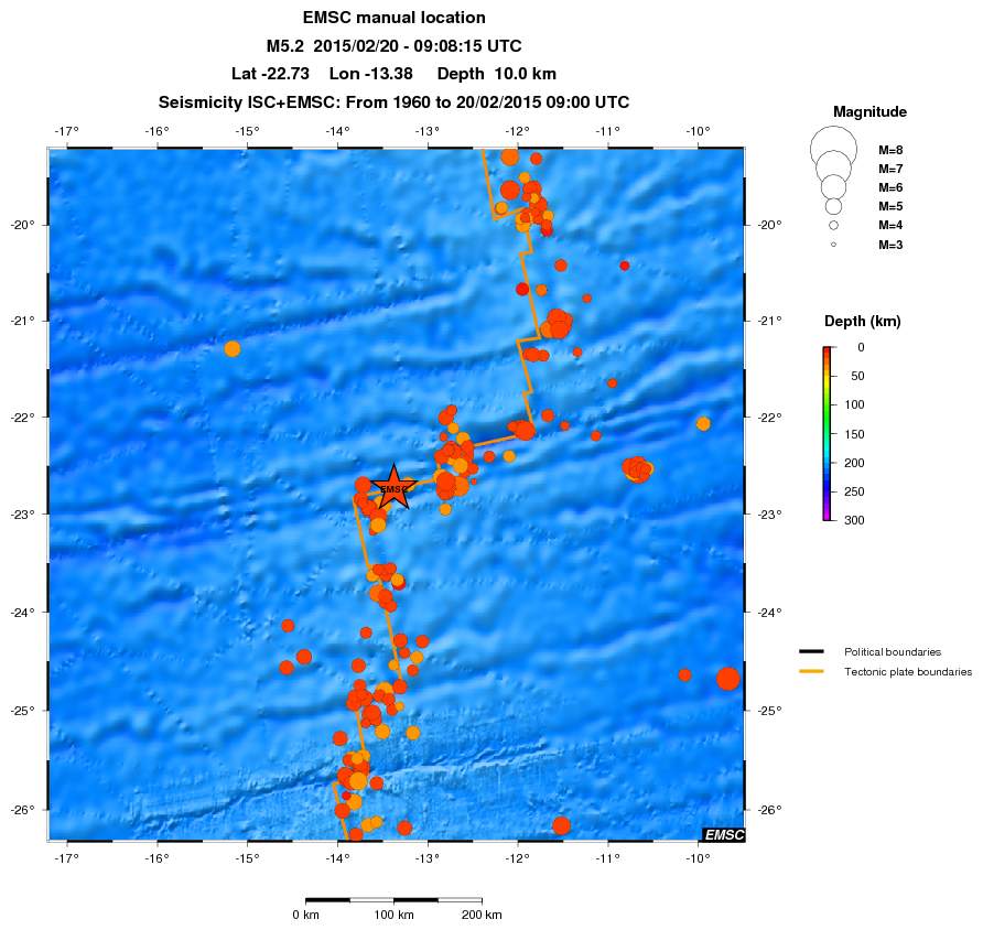 regional depth historical seismicity