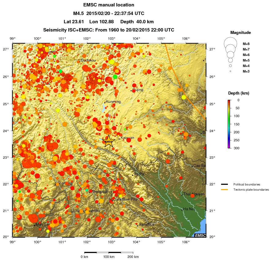 regional depth historical seismicity