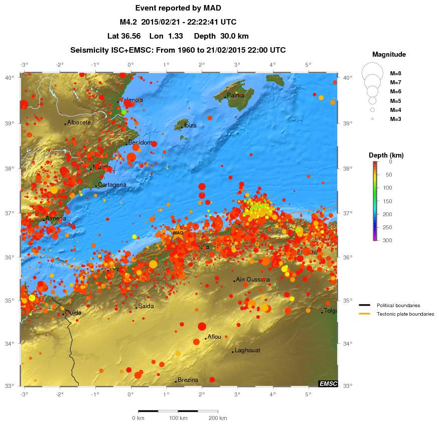 regional depth historical seismicity