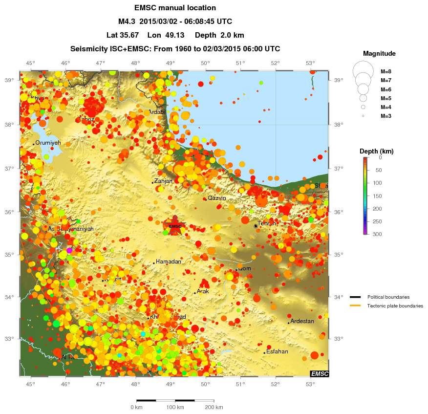 regional depth historical seismicity