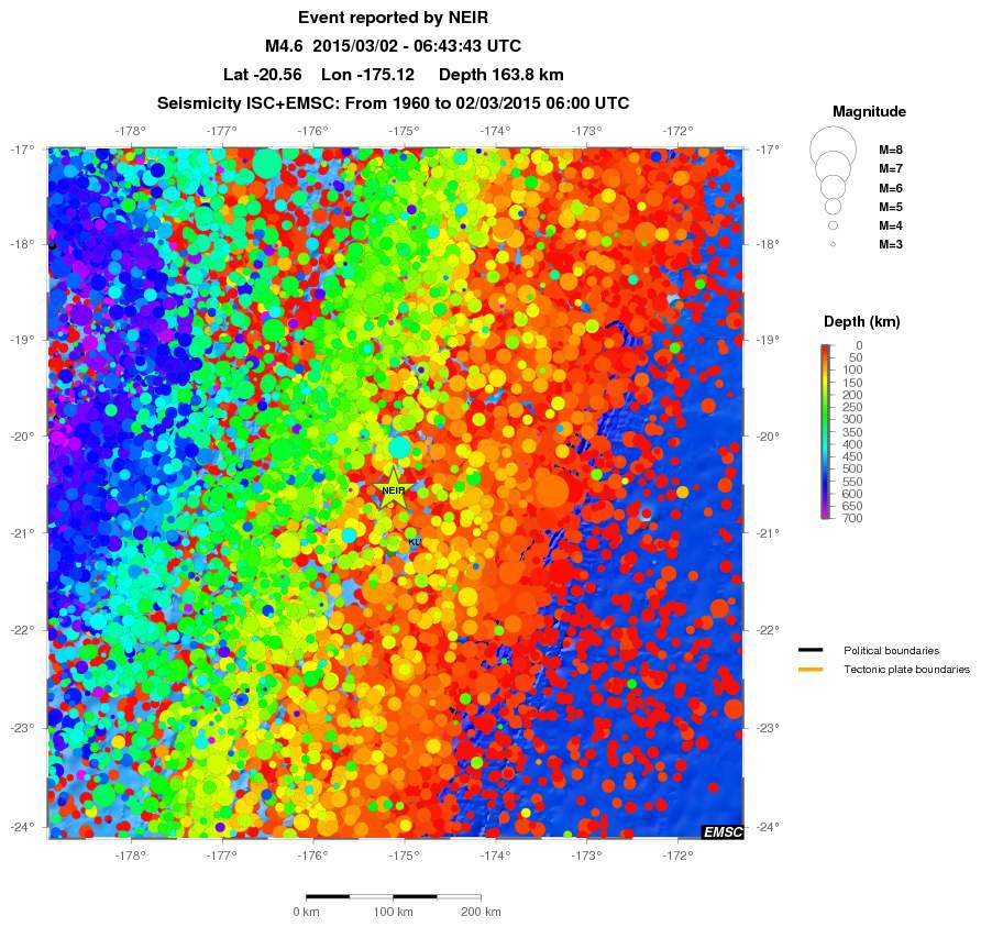 regional depth historical seismicity