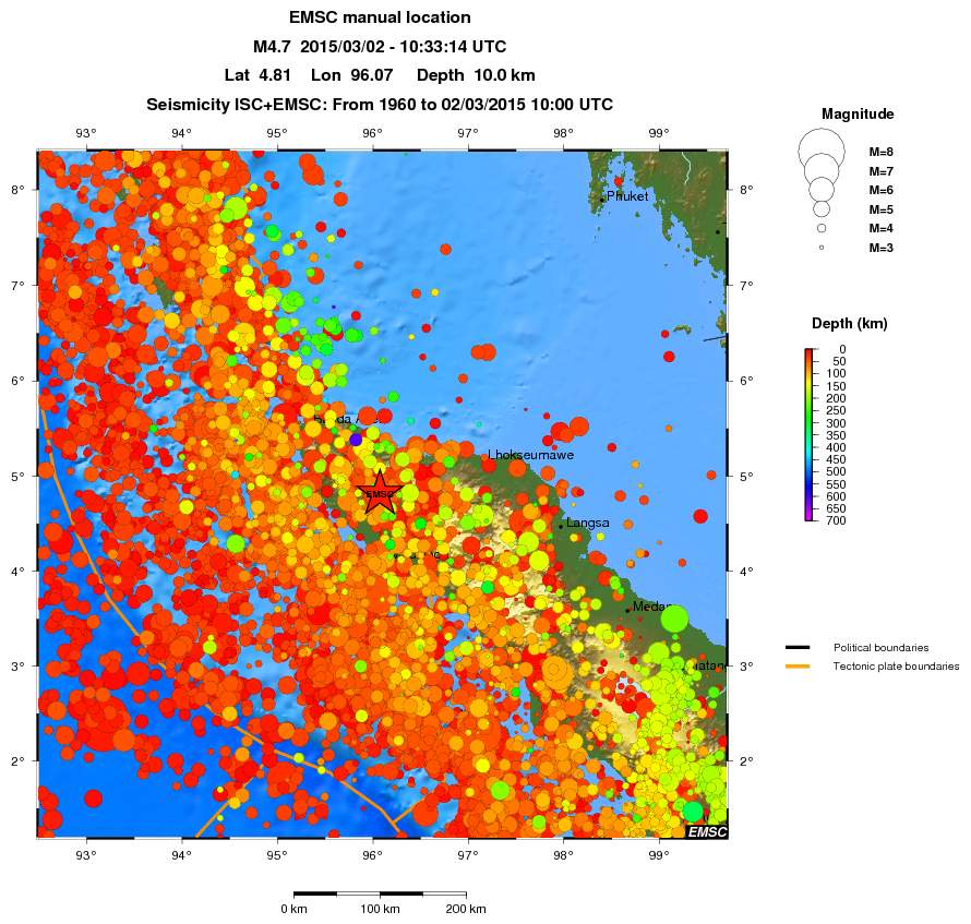 regional depth historical seismicity