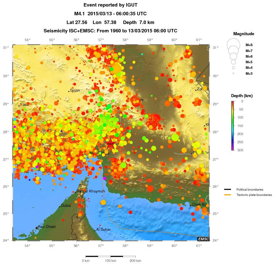 regional depth historical seismicity