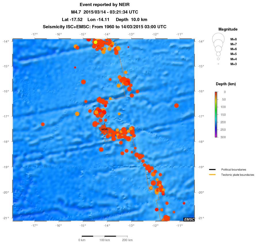 regional depth historical seismicity