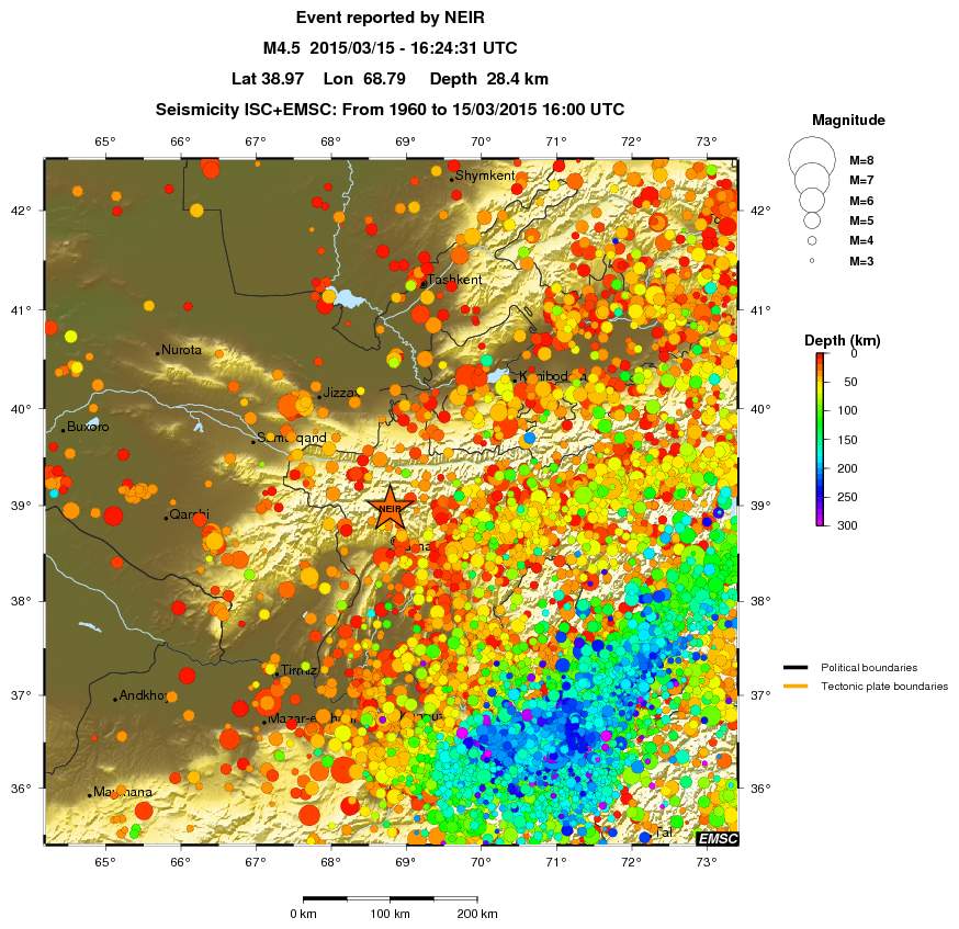 regional depth historical seismicity